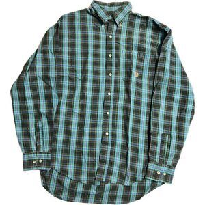 Twenty‎ X by Wrangler Men’s Size L 16 34/35 Teal Black Plaid Button Down Shirt